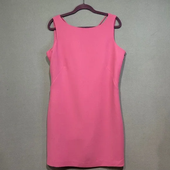 Amanda Smith Petite Sheath Dress Womens 14P Pink Good Strappy Back Career - Picture 3 of 5